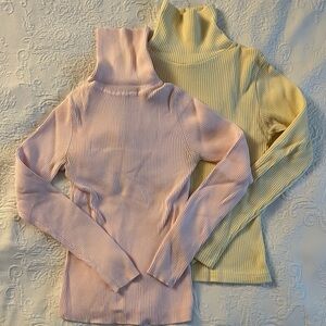 Pink and Yellow Ribbed Turtleneck Sweaters